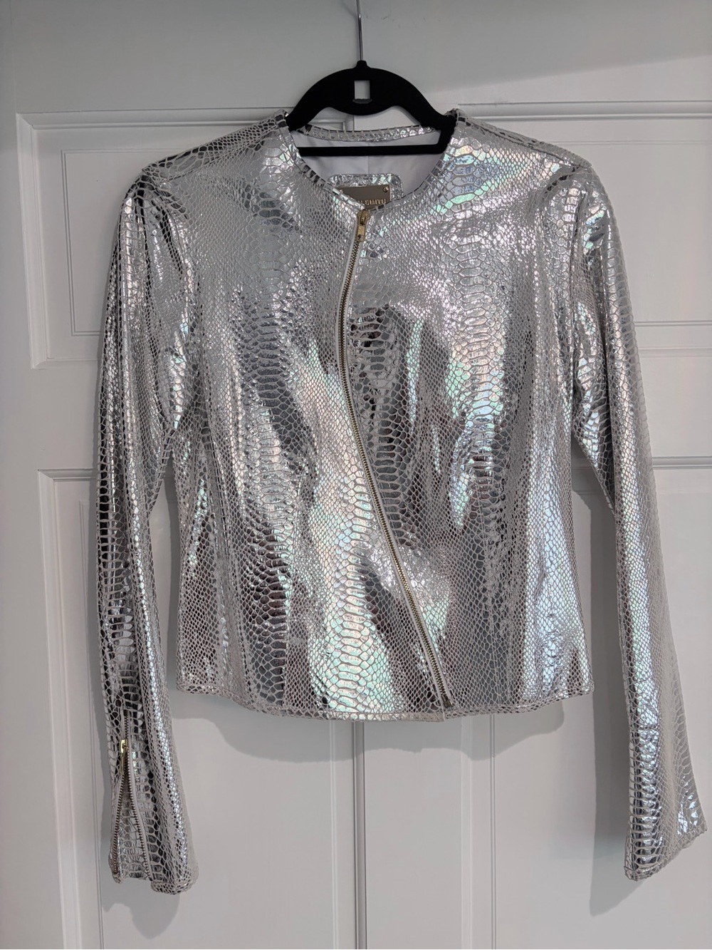 Rare Tarah Smith Metallic Silver Snakeskin Moto Jacket S